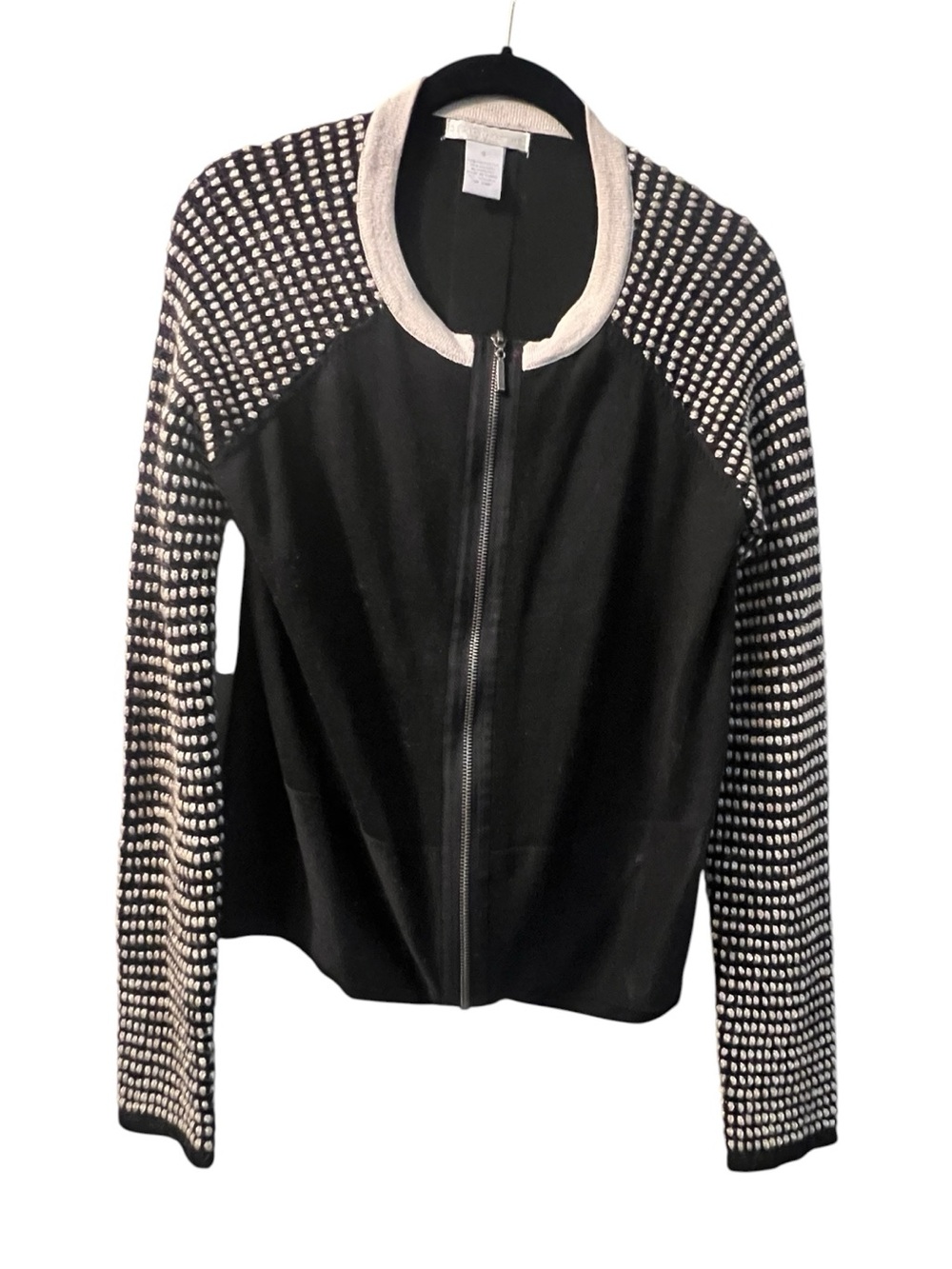 Design History Black Cream Mixed-Media Knit Bomber Jacket Sweater / S